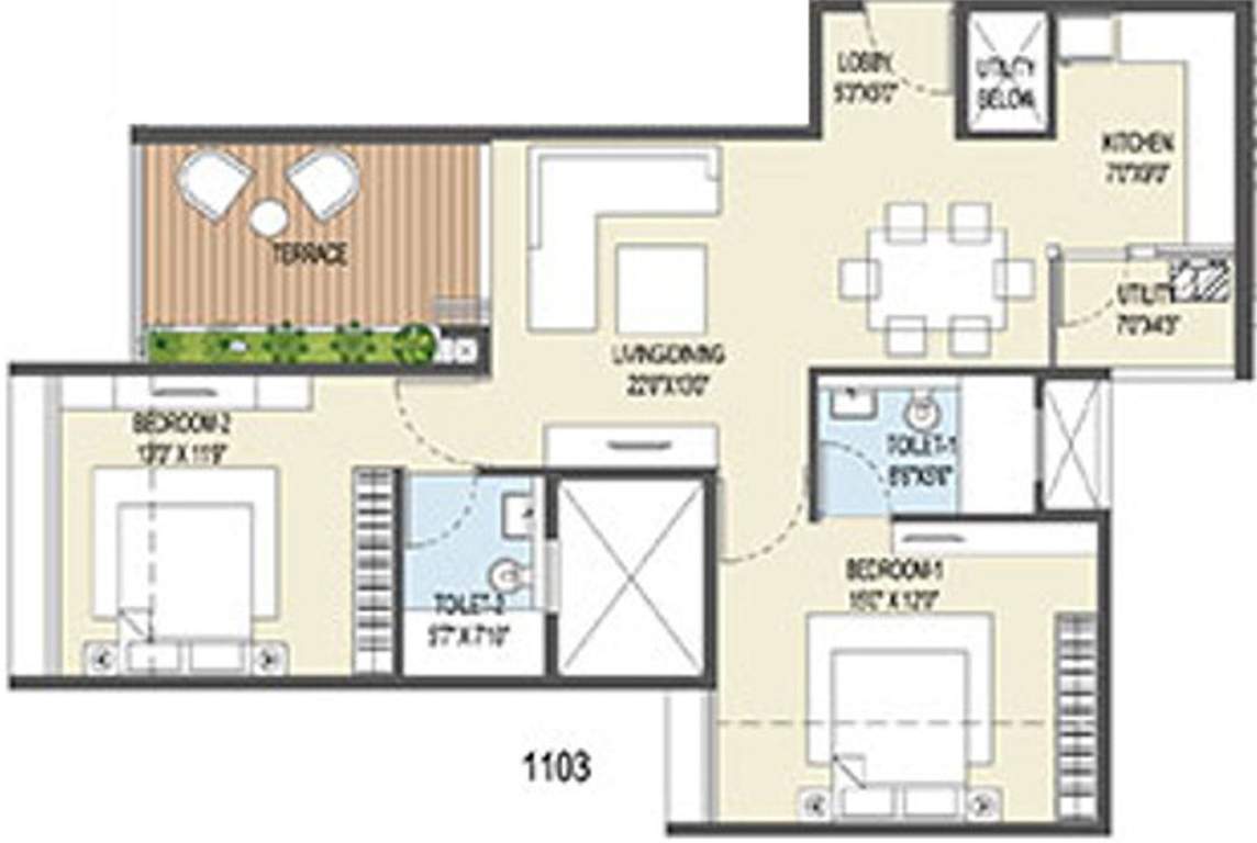 Goel Ganga Ganga Platino Building P Q R (2BHK+2T (707.62 sq ft) 707.62 sq ft)