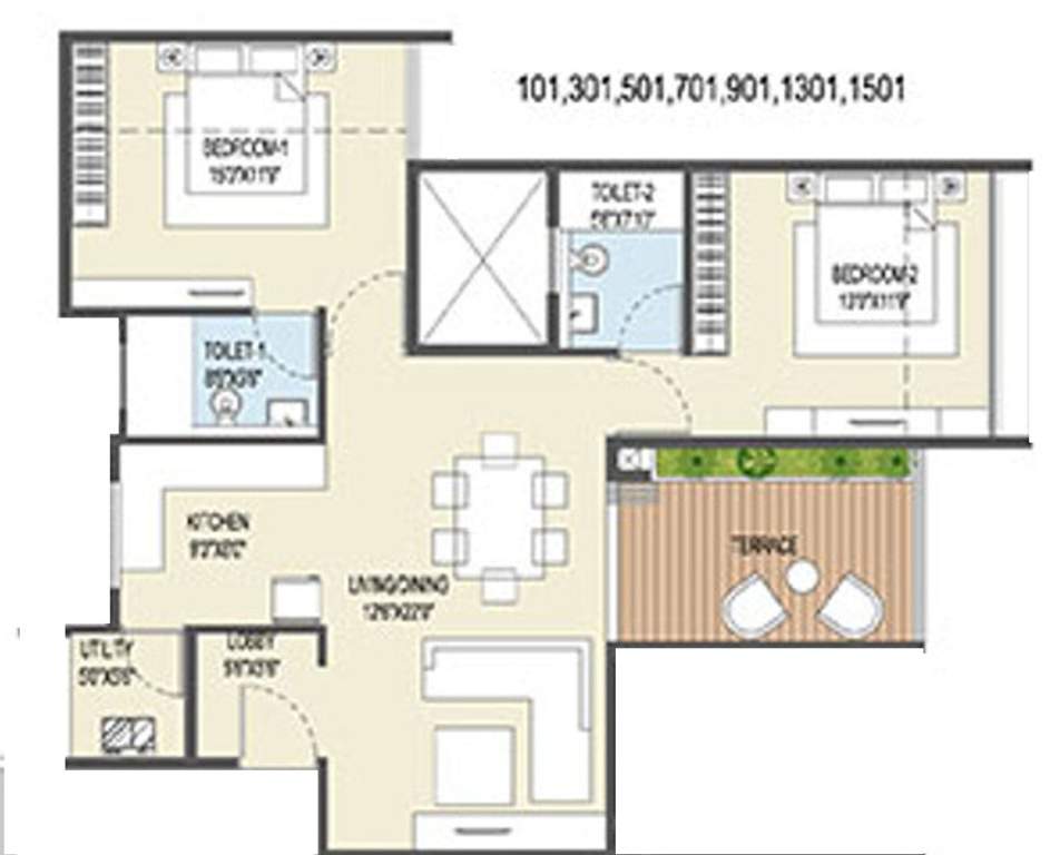 Goel Ganga Ganga Platino Building P Q R (2BHK+2T (751.75 sq ft) 751.75 sq ft)