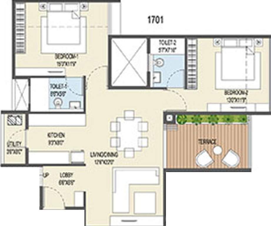 Goel Ganga Ganga Platino Building P Q R (2BHK+2T (1,092.32 sq ft) 1092.32 sq ft)