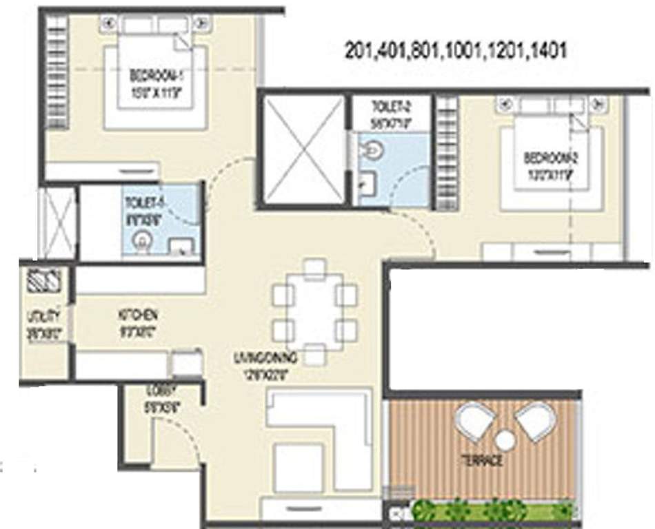 Goel Ganga Ganga Platino Building P Q R (2BHK+2T (745.29 sq ft) 745.29 sq ft)