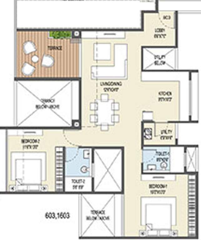Goel Ganga Ganga Platino Building P Q R (2BHK+2T (833.88 sq ft) 833.88 sq ft)