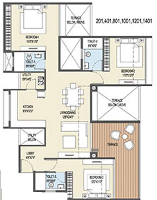 Goel Ganga Ganga Platino Building P Q R (3BHK+3T (1,016.33 sq ft) 1016.33 sq ft)