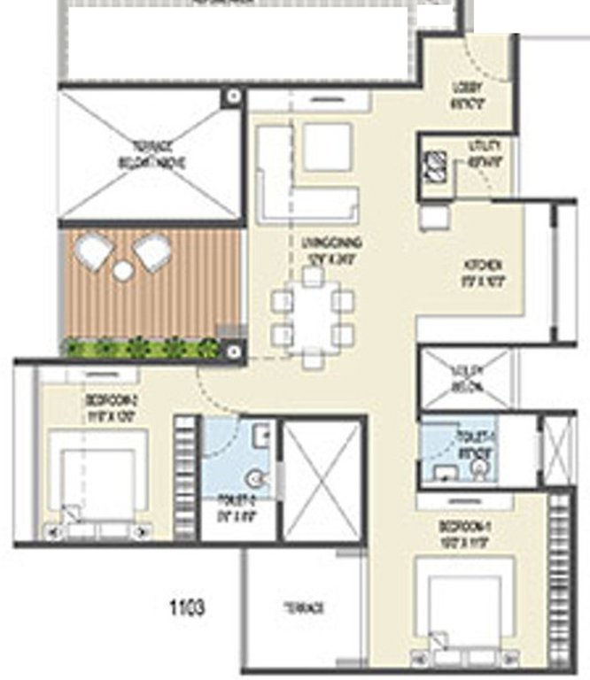 Goel Ganga Ganga Platino Building P Q R (2BHK+2T (843.89 sq ft) 843.89 sq ft)