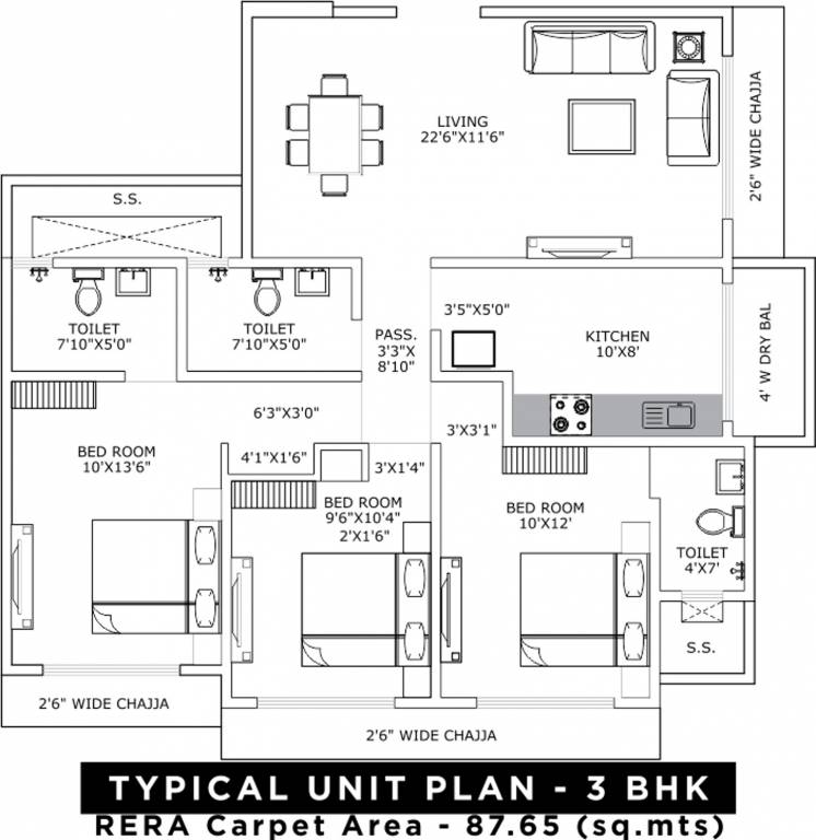 UK Sangfroid (3BHK+3T (943.56 sq ft) 943.56 sq ft)