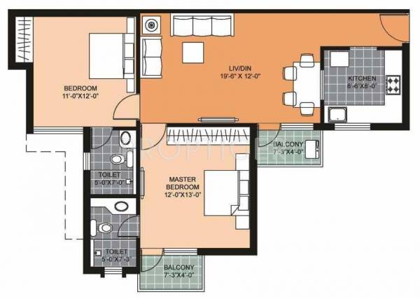 Unitech Unihomes Superb (2BHK+2T (1,065 sq ft) 1065 sq ft)