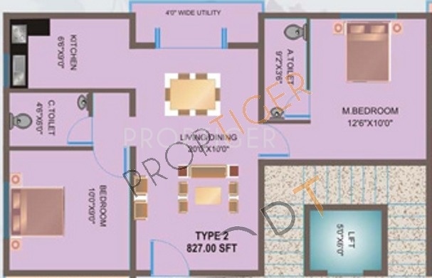 Prabhavathi Paradise (2BHK+2T (827 sq ft) 827 sq ft)