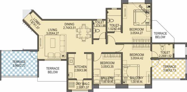 Altrack Aum Trimurti C Building (3BHK+3T (884.25 sq ft) 884.25 sq ft)