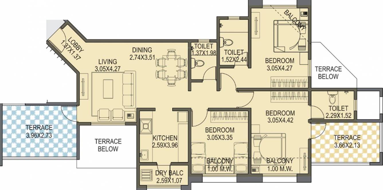 Altrack Aum Trimurti C Building (3BHK+3T (884.25 sq ft) 884.25 sq ft)