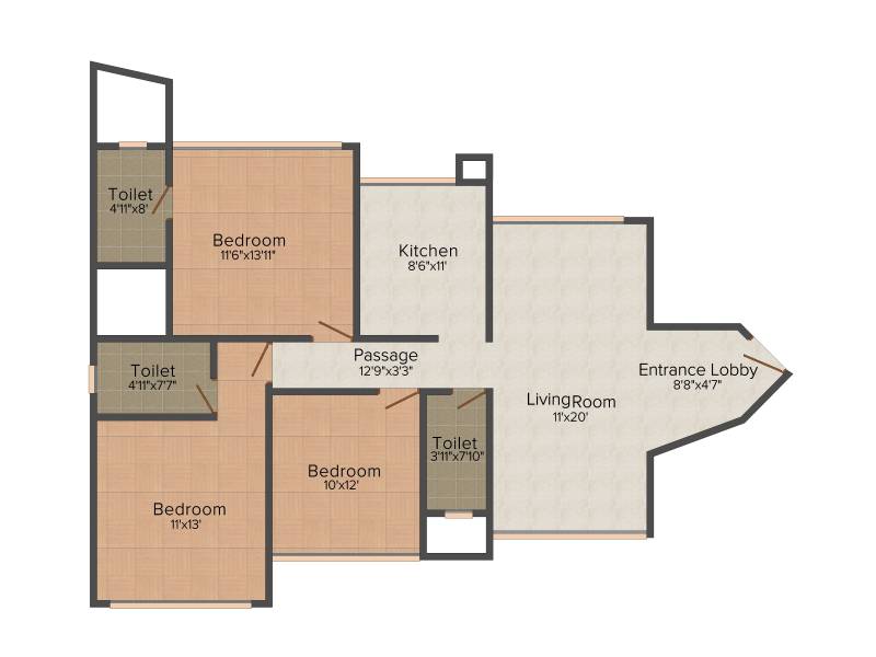 Lucent Fressia Ranibello (3BHK+3T (943.99 sq ft) 943.99 sq ft)