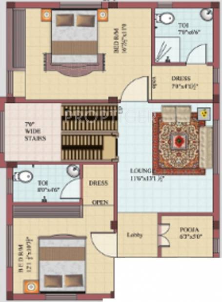 Kondaveedu Lake Ridge Homes Floor Plan (3BHK+3T)
