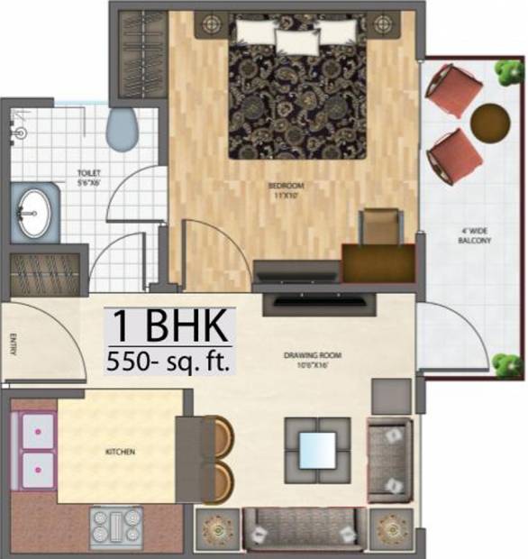 H3V Leela Heights (1BHK+1T (550 sq ft) 550 sq ft)