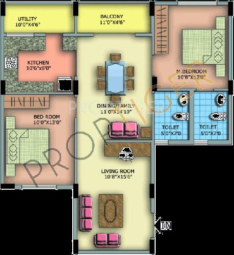 Amigo ACAS Crescent Square (2BHK+2T (1,105 sq ft) 1105 sq ft)