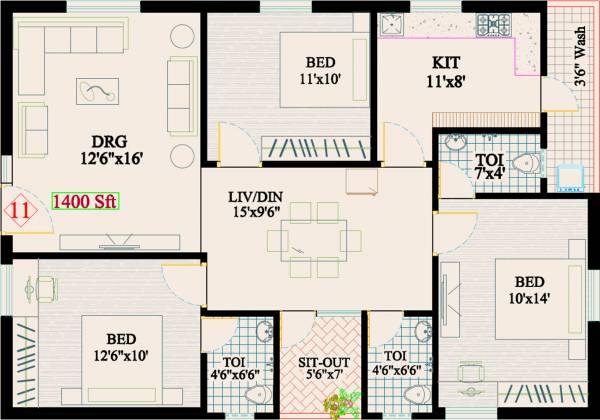 RK Sai Soudha (3BHK+3T (1,400 sq ft) 1400 sq ft) RK Sai Soudha (3BHK+3T (1,400 sq ft) 1400 sq ft)