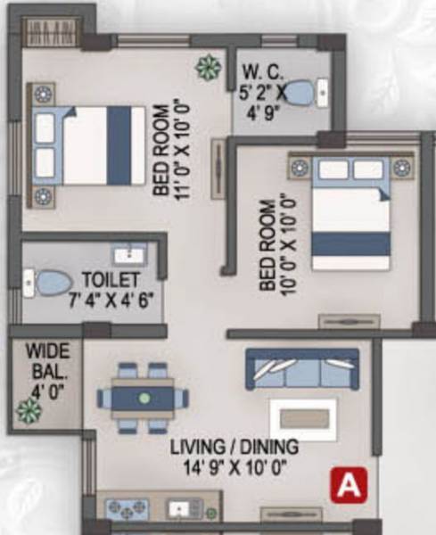 Magnolia Srijana (2BHK+2T (625 sq ft) 625 sq ft)