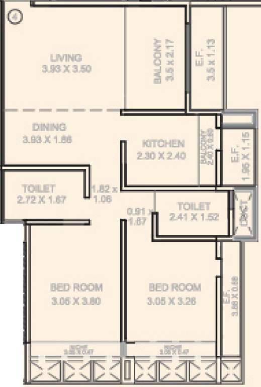 Kumar Parasmani A (2BHK+2T (680.71 sq ft) 680.71 sq ft)