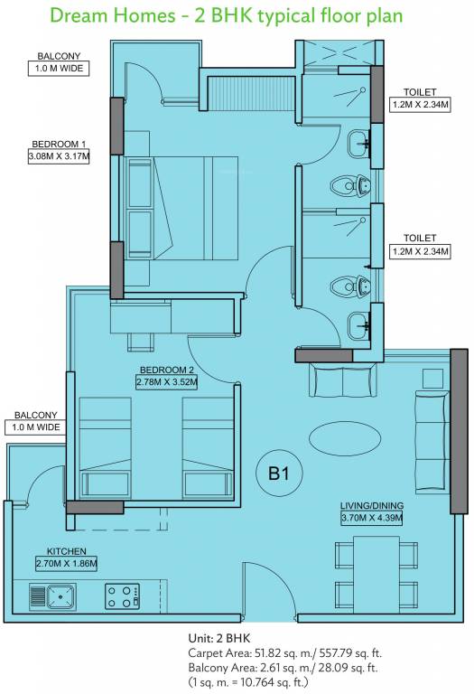 Wave Dream Homes (2BHK+2T (557.79 sq ft) 557.79 sq ft) Wave Dream Homes (2BHK+2T (557.79 sq ft) 557.79 sq ft)