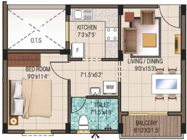 Alliance Humming Garden EWS (1BHK+1T (593 sq ft) 593 sq ft)