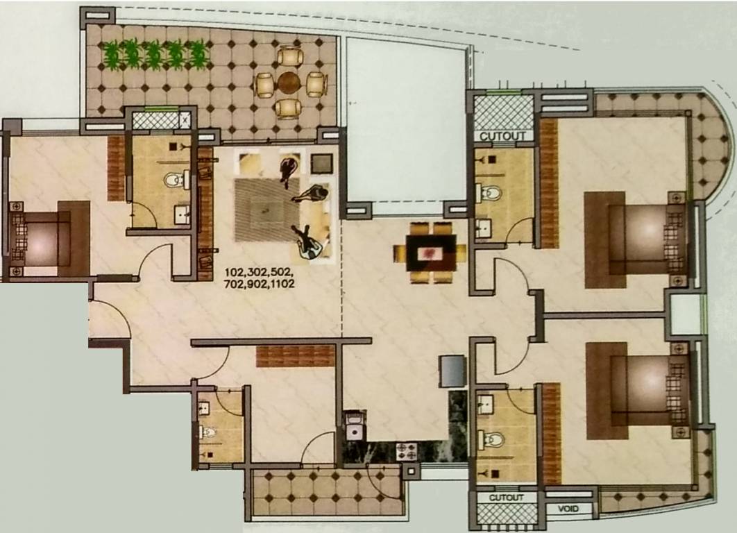 Balaji Metro Jazz C (3BHK+3T (1,161.43 sq ft) + Study Room 1161.43 sq ft)
