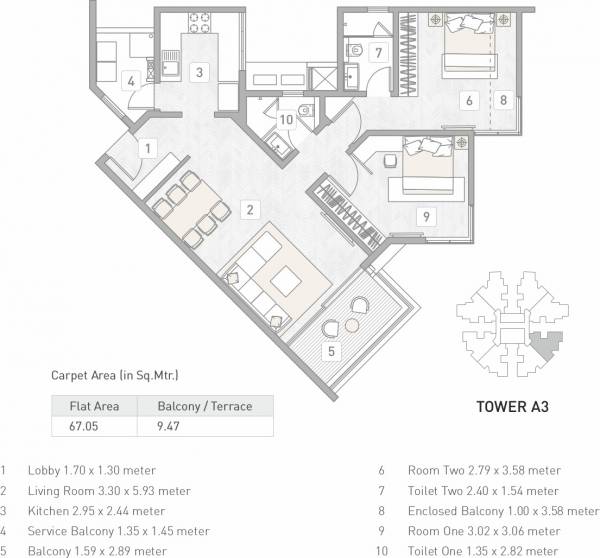 Kasturi Building A3 Eon Homes (2BHK+2T (721.72 sq ft) 721.72 sq ft)