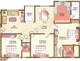 Fortuna Gem (3BHK+2T (1,164 sq ft) 1164 sq ft)