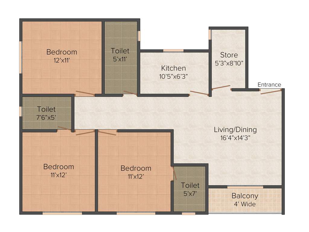 Siddha Town Madhyamgram (3BHK+3T (1,455 sq ft) 1455 sq ft)