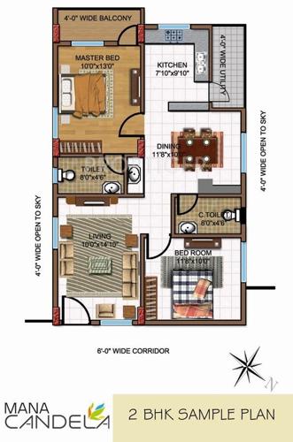 Mana Candela (2BHK+2T (1,215 sq ft) 1215 sq ft)