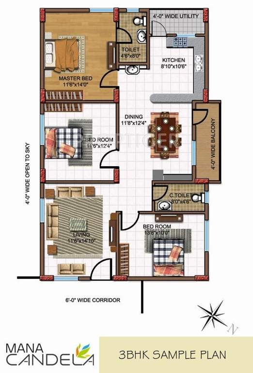 Mana Candela (3BHK+2T (1,428 sq ft) 1428 sq ft)