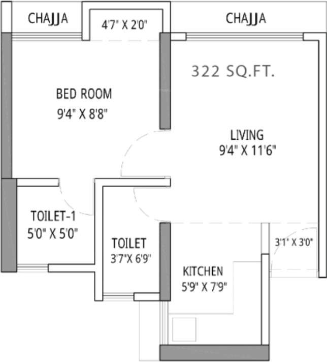 Shivalik Bandra North Gulmohar Avenue (1BHK+2T (322.49 sq ft) 322.49 sq ft)