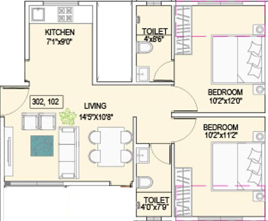 Goel Ganga Niwas A1 A2 (2BHK+2T (506.76 sq ft) 506.76 sq ft)