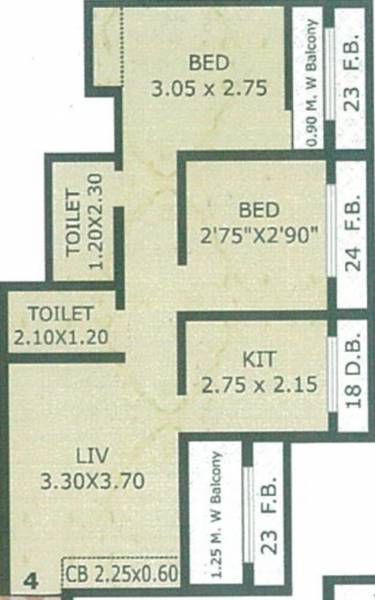 Vinay Unique Venus Tower (2BHK+2T (554.56 sq ft) 554.56 sq ft)