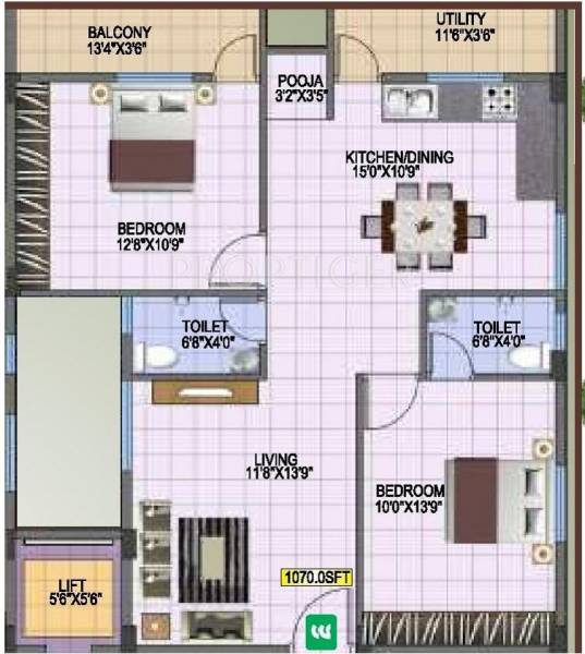 Siddartha Srinilaya (2BHK+2T (1,070 sq ft) Pooja Room 1070 sq ft) Siddartha Srinilaya (2BHK+2T (1,070 sq ft) Pooja Room 1070 sq ft)