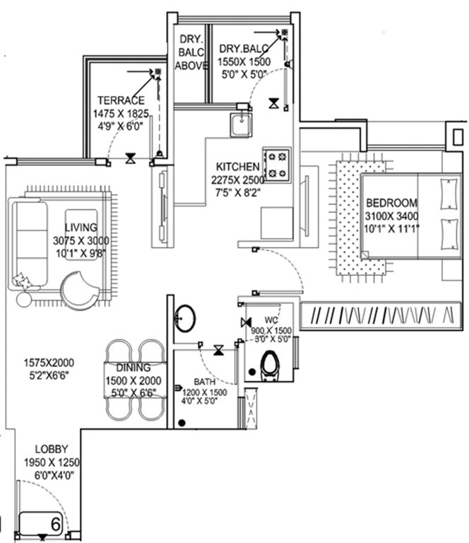Vertical Alcinia Phase I (1BHK+1T (464.03 sq ft) 464.03 sq ft)
