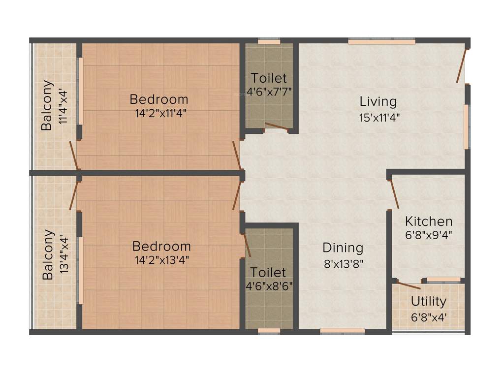 Pioneer Sun Blossom (2BHK+2T (1,260 sq ft) 1260 sq ft)