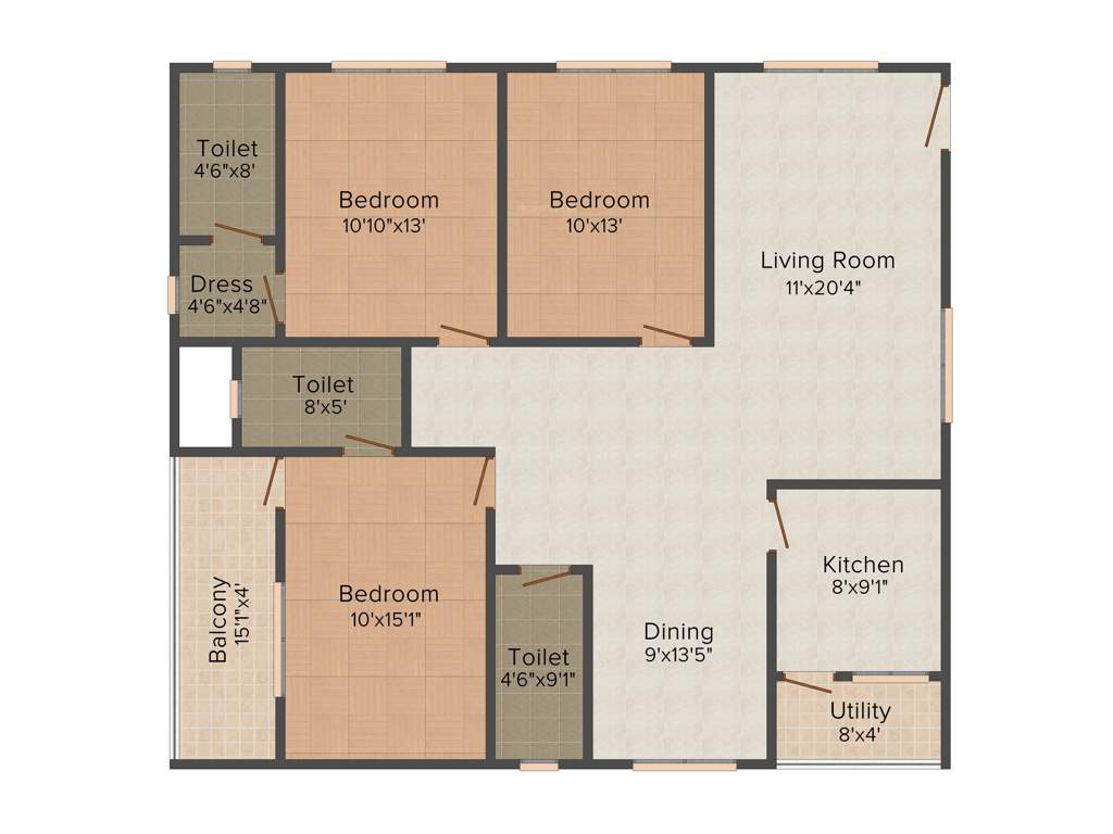Pioneer Sun Blossom (3BHK+3T (1,605 sq ft) 1605 sq ft)