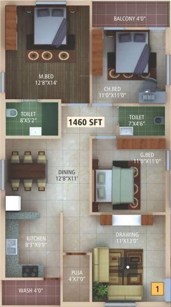 Raam Heavens (3BHK+2T (1,460 sq ft) + Pooja Room 1460 sq ft)