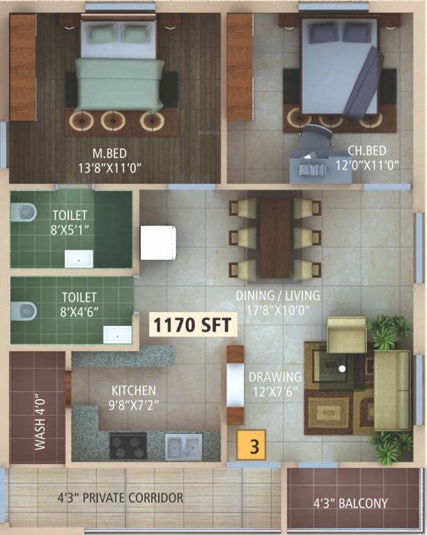Raam Heavens (2BHK+2T (1,170 sq ft) 1170 sq ft) Raam Heavens (2BHK+2T (1,170 sq ft) 1170 sq ft)