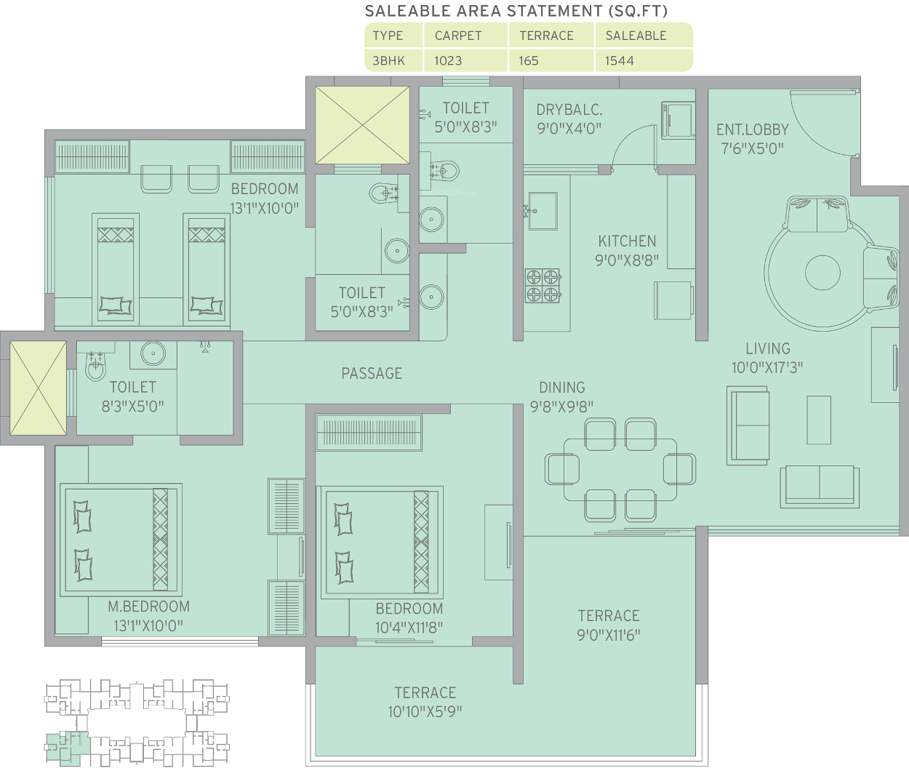 Kolte Patil Life Republic 7th Avenue (3BHK+3T (1,544 sq ft) 1544 sq ft)