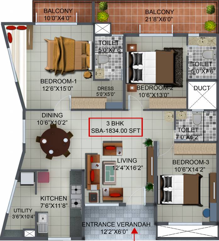 80 Trees (3BHK+3T (1,834 sq ft) 1834 sq ft) 80 Trees (3BHK+3T (1,834 sq ft) 1834 sq ft)