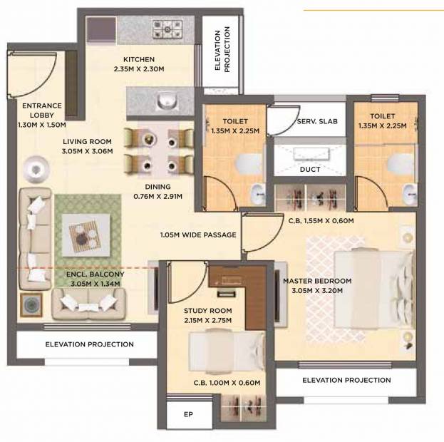 Dosti West County Oak (1BHK+1T (501.06 sq ft) + Study Room 501.06 sq ft)