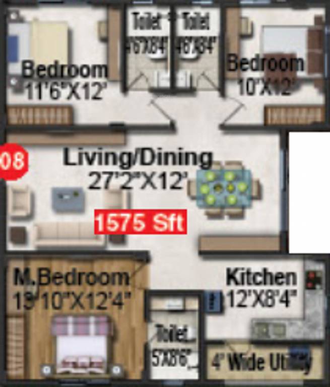 Pavani Divine (3BHK+3T (1,575 sq ft) 1575 sq ft)