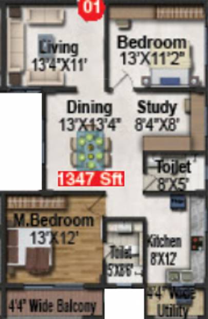 Pavani Divine (2BHK+2T (1,347 sq ft) + Study Room 1347 sq ft)