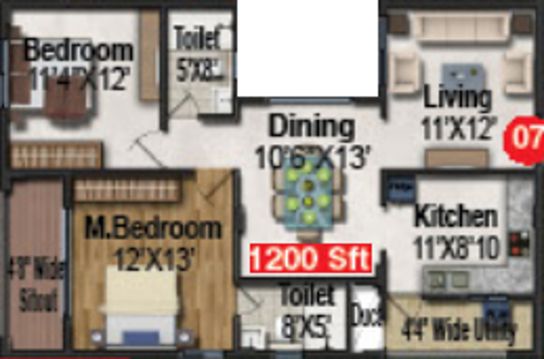 Pavani Divine (2BHK+2T (1,200 sq ft) 1200 sq ft)