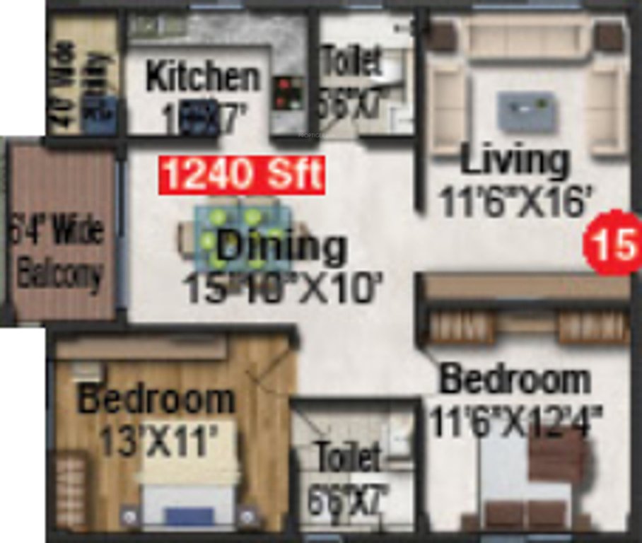 Pavani Divine (2BHK+2T (1,240 sq ft) 1240 sq ft)