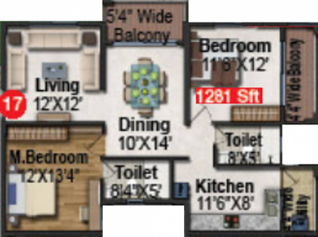 Pavani Divine (2BHK+2T (1,281 sq ft) 1281 sq ft)