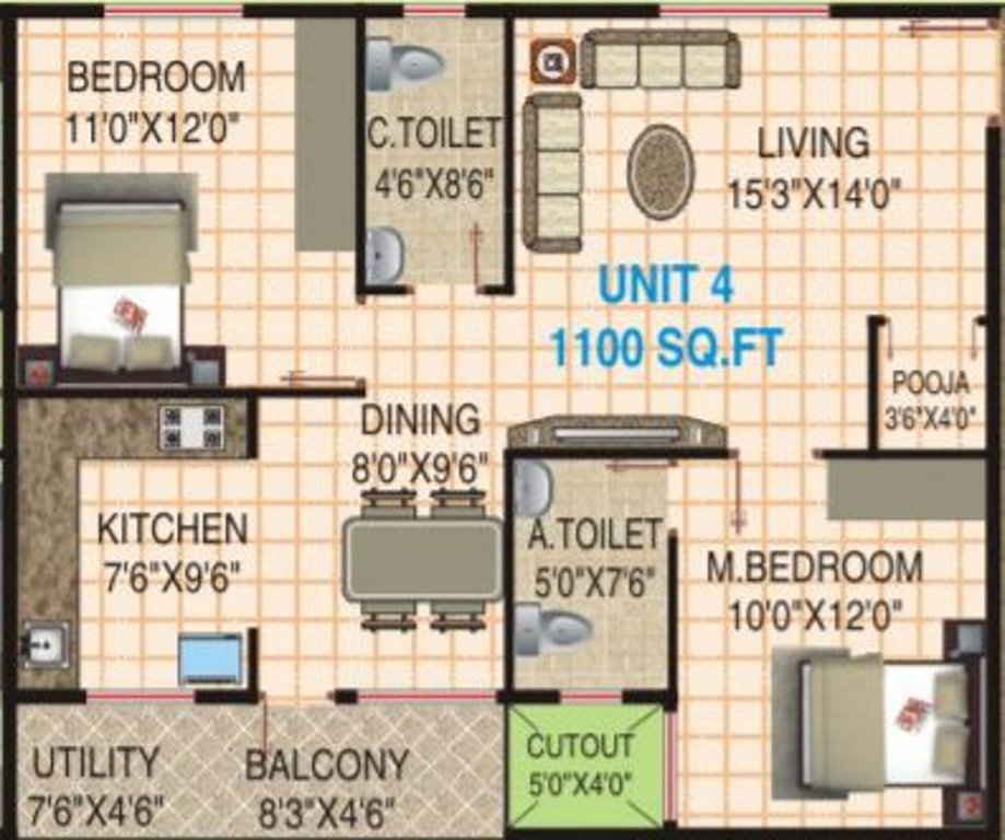Lakvin Elite (2BHK+2T (1,100 sq ft) + Pooja Room 1100 sq ft)