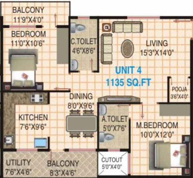 Lakvin Elite (2BHK+2T (1,135 sq ft) + Pooja Room 1135 sq ft)