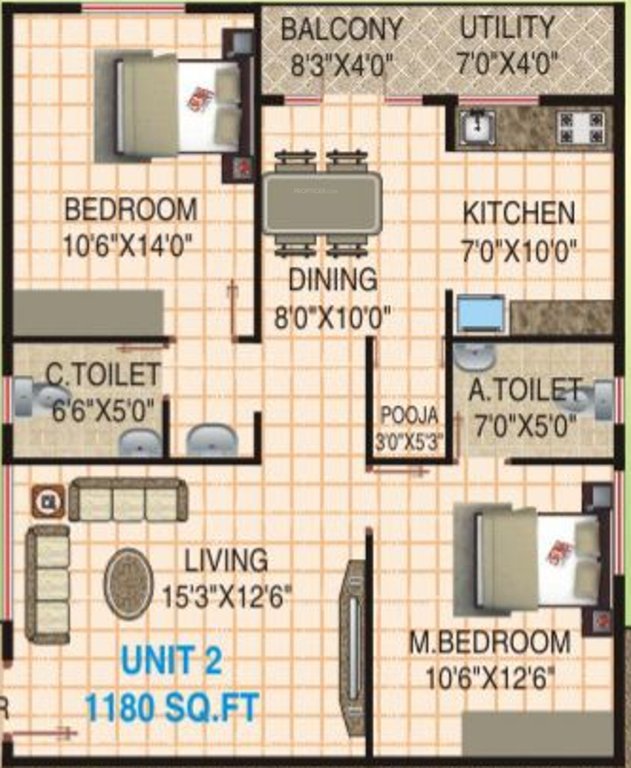 Lakvin Elite (2BHK+2T (1,180 sq ft) + Pooja Room 1180 sq ft)