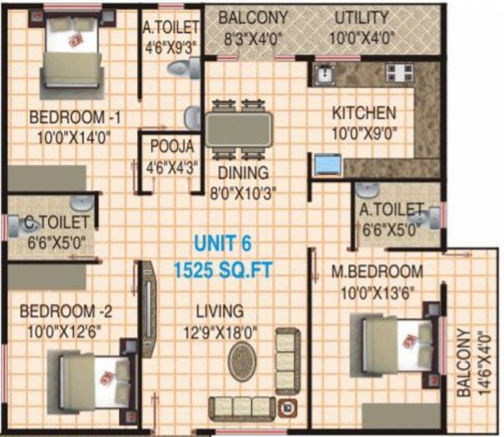 Lakvin Elite (3BHK+3T (1,525 sq ft) + Pooja Room 1525 sq ft)