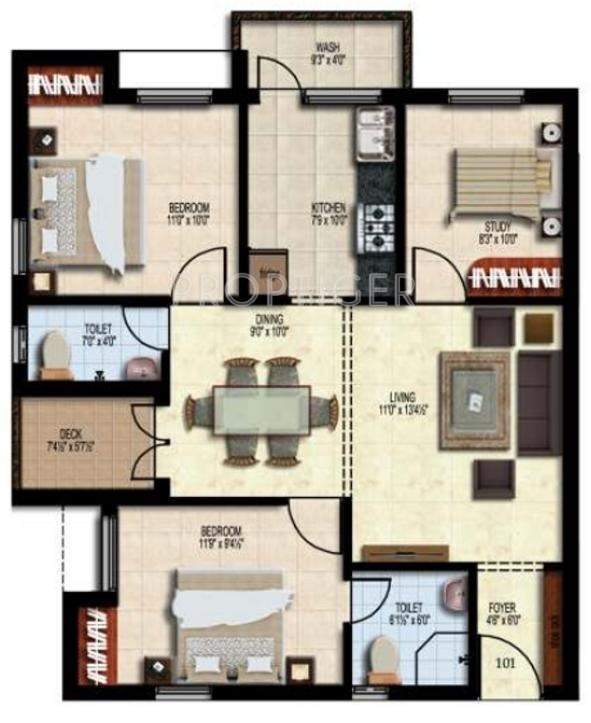 SB Aaliyah (3BHK+2T (1,117 sq ft) 1117 sq ft)
