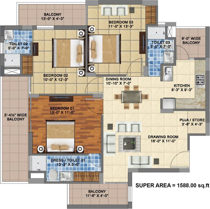 Mona City (3BHK+3T (1,588 sq ft) 1588 sq ft)